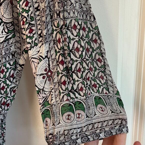 Maje Chiffon Boho Art Nouveau Top - Size 6-8 - Dark Green & Burgundy on - Picture 4 of 5